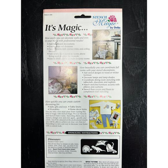 90s Vintage- Stencil Magic By Delta- Assorted Dinosaurs  No. 95 166 0012 NWT - Picture 6 of 6